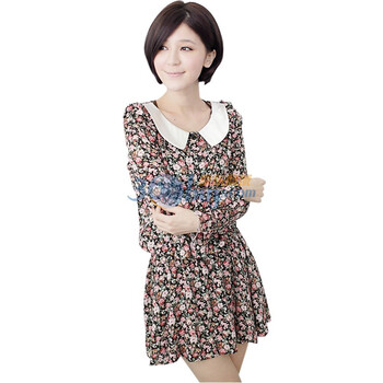乔伊思JOICE 韩版女装碎花修身长袖翻领连衣裙7577 花色 L