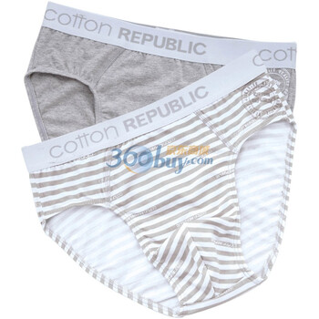 棉花共和国 Cotton RepubLic 海军条纹LOGO 男式三脚内裤 两条装 01111109 灰色 XXL