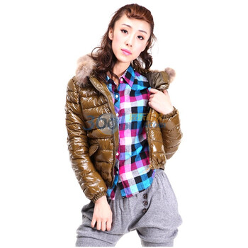 Rosas Mode 淑女修身毛领 短款亮面棉服R1812502 军绿 L