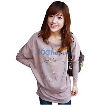 韩都衣舍 韩国卫衣春季新品新年春装女大象蝙蝠袖女卫衣GQ0097 茶色 L