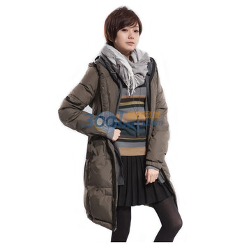 圣迪奥sdeer女装经典长款假两件式羽绒服0482429 橄榄褐色 L