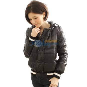 乔伊思JOICE 新品松紧袖双排扣大码短款棉衣1218 黑色 XXL