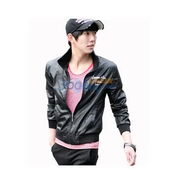 TUOYI拓一2012新韩版帅气款印花夹克休闲外套2008B38 黑色 XXL