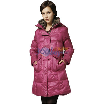 皮尔卡丹PierreCardin时尚长款女式休闲羽绒服 玫红 XL