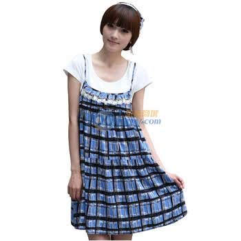 优贝喜2012新款 韩版孕妇裙夏款孕妇装 短袖连衣裙上衣U279 蓝色 L