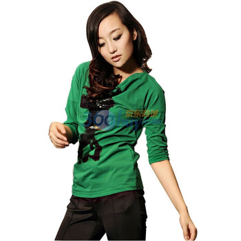 衣香丽影2012春装新品休闲荡领抽绳中袖T恤1131070 苹果绿(42) XL