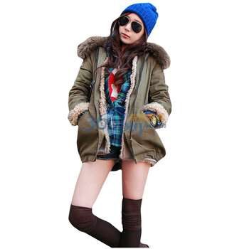 韩都衣舍 韩国秋冬季新品女毛领棉衣FP1028 军绿色 均码