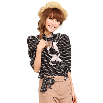 茵佳妮 Incolour 衬衫 2012 春夏 女装 新品 波点 雪纺衬衫 5122-1110029 黑色 L