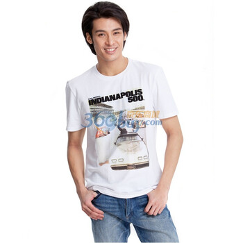 IZOD 赛车主题印花短袖纯棉男T恤C|11113435154100 白色系 XL(185/102A)