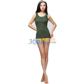 爱帝女士全棉时尚性感蕾丝百搭打底背心6125211211 军绿1311 XL
