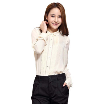 yigue/亦谷 2012春夏装新品 雪纺长袖女衬衫 上衣 2318581001 米色 L