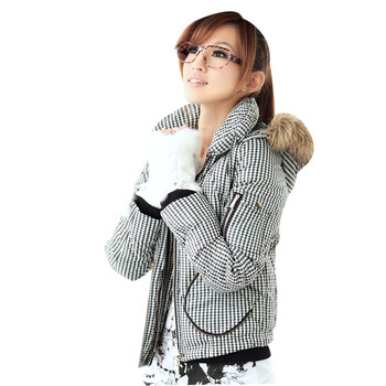 维克莱尔 VLoyal 紫黑格子连帽短款羽绒服外套 VJ-20307 黑色 XS