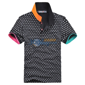 睿奕ruaye2012夏装新品韩版双色领碎花修身男士短袖polo衫R21T80 黑色 XXL/185