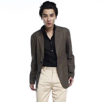 戒面/I&R男装 2012春秋新品西服外套 韩版男士商务西装 棉麻休闲外套 咖啡色 XL