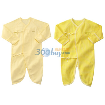 贝贝怡（bornbay） BA015-132 宝宝服 纯棉新生儿绑带哈衣两件装 淡黄 66码