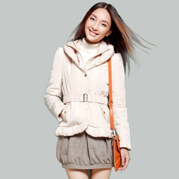 南梦蔻女装2011冬装新款韩版淑女双层领腰带长袖棉衣棉服C0A1F243 杏色 L