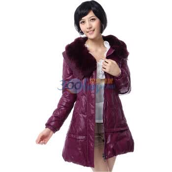 雅鹿 女士 獭兔毛领扎球中长款 羽绒服 ^@^LD25090 酱紫 XXL