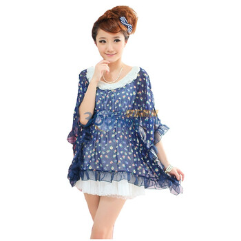 媚婍Maykii春装2012新款日系女装甜美碎花飘逸雪纺衫 蓝色 均码