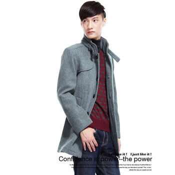 汤尼俊士（TONYJEANS）羊毛竖条呢立领大衣 1210402030-97 深灰色 XXL