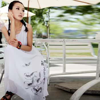 裂帛 女装混沌系列无袖真丝背心连衣裙 虾4290 白色 L