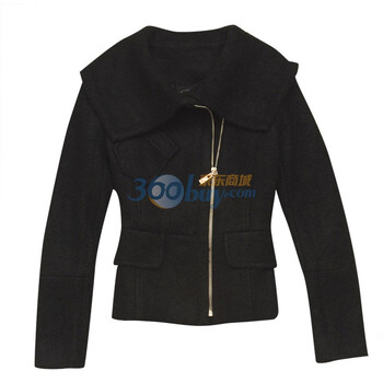 特尚莱菲女装 秋冬新品 韩版淑女修身拉链毛呢子大衣 XYF8556 黑色 XL