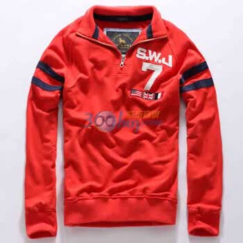 七匹狼SWJEANS秋装休闲半开襟长袖卫衣171120601054 桔红色 XXL