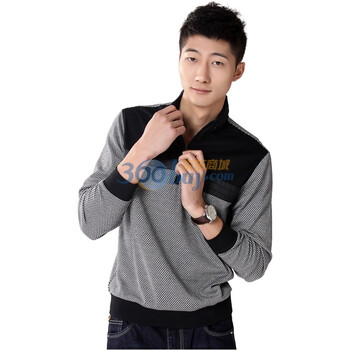 WOHAYO无花优品 男装秋冬新款拼接立领时尚休闲长袖T恤 FK028357 黑色 XXXL