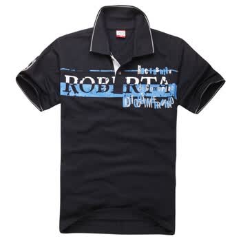 WINJEANS维杰斯 新品男翻领时尚狮标绣花臂章短袖T恤纯色POLO衫 藏青色 黑色 XXL