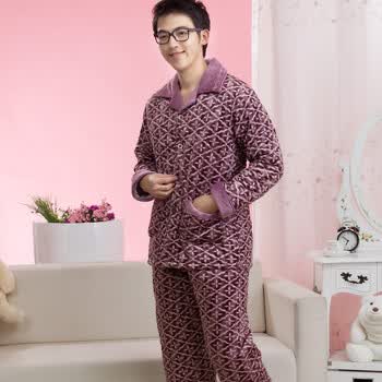 荻嘉茂 秋冬新款 超柔珊瑚绒加厚家居服套装 3201 酒红色 XXL