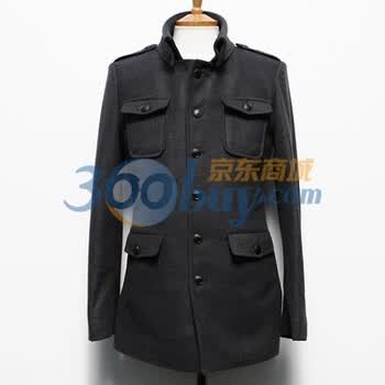 时尚起义 冬装韩国进口简练圆领毛呢保暖夹克 男563748 灰黑色 L