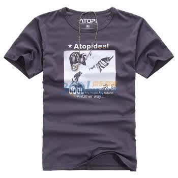 ATOPI男装 时尚潮人纯棉休闲百搭短袖T恤(11007) 浅灰色 XL