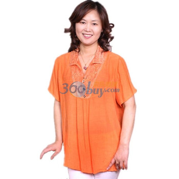 露西法兰 2012中老年女装夏装新款花边领棉麻短袖T恤 JS-花边领翻领 橘色 XXXXL