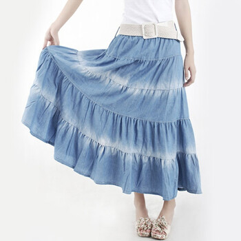 华诺摩邨 2012夏装新品清爽淑女裙牛仔长裙 均码 WM-025 浅蓝色 均码