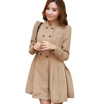 韩都衣舍 韩国风衣春季新品新年春装女纯色泡泡袖风衣GY1116 米色 均码