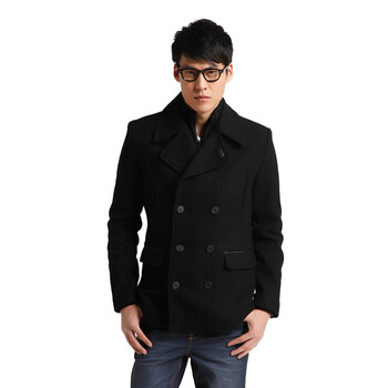 Jack Jones/杰克琼斯 外套 羊毛双排扣呢子风衣B(黑)|211427021010 195/112A/XXXL