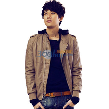 SEVENJOY柒加尚品 春季男款木之色韩版斜拉链立领修身茄克11JK04发白的杏仁色XXL