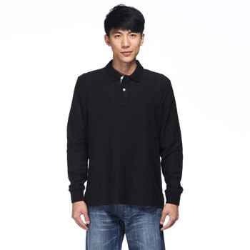 IZOD 秋季新品纯棉翻领长袖休闲男士polo衫 2061913105200 黑色系 XXL(185/102A)