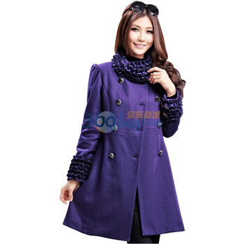 Asinrar 阿西娜女装冬新款立领木耳边长款修身毛呢外套AW1263 紫色 L