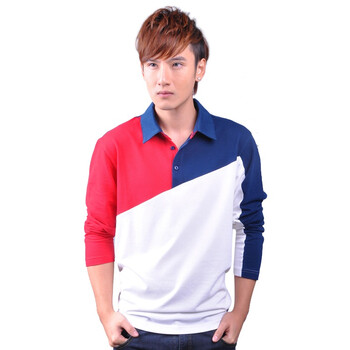 FYNEX2011新款polo衫 男长袖t恤 拼接撞色翻领长袖POLO FQ529 主白/红/蓝斜拼接 XXL/180