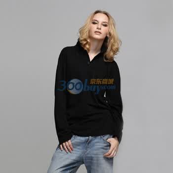 【瓦力伊娃】2011秋装新品长袖时尚POLO衫 纯棉翻领修身女装 黑色 XXL