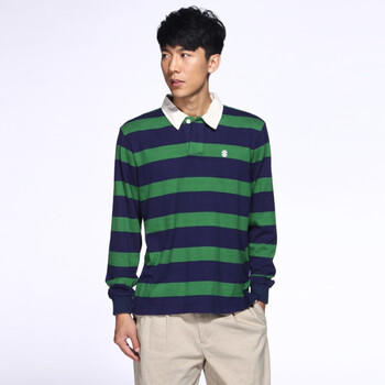 IZOD 新品纯棉条纹翻领长袖宽松百搭男polo衫 2061913109602 夜空蓝 XL(180/98A)