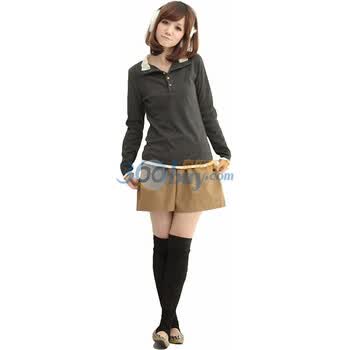 亿品EPIN11韩版热销打底衫时尚蕾丝立领全棉排扣打底T恤7281 深灰色 均码