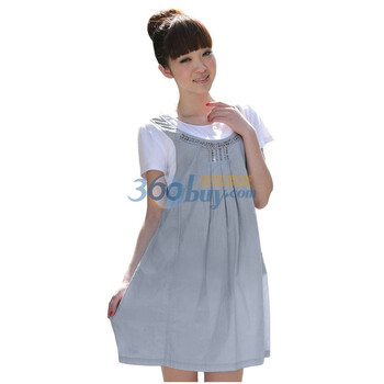 优贝喜正品夏季孕妇装韩版孕妇裙夏装新款前胸烫钻假两件休闲U182 浅灰色 L