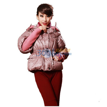 Botetang 波特唐 抽象暗印花螺纹针织收口修身羽绒服1270 粉红 XL