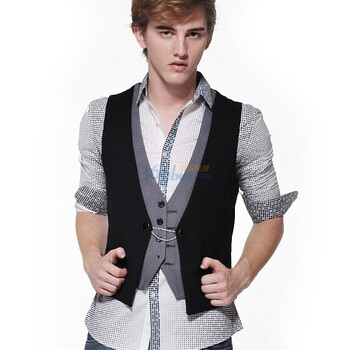 积普JIPU 完美修身精致金属链扣假两件男士西装