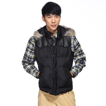IZOD 90%白鸭绒冬季新品拼接多口袋男士马甲 2061911401200 黑色 XXL(185/102A)