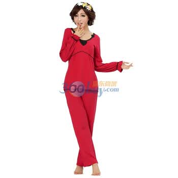 猫人风尚大蕾丝领居家女套L032020 酒红色 XL