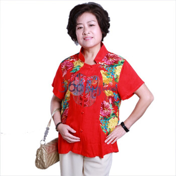 新橙美依中老年女装夏装时尚妈妈装短袖T恤大码夏装6098 红色 3XL