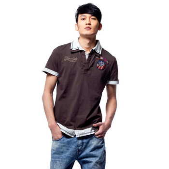 KAMA卡玛 男士假两件条纹短袖T恤1215271(退