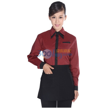 金伟乐 酒店工作服秋装女 酒店制服 服务员工作服秋冬装 长袖 西餐厅服装 上衣+围裙女士红色XL